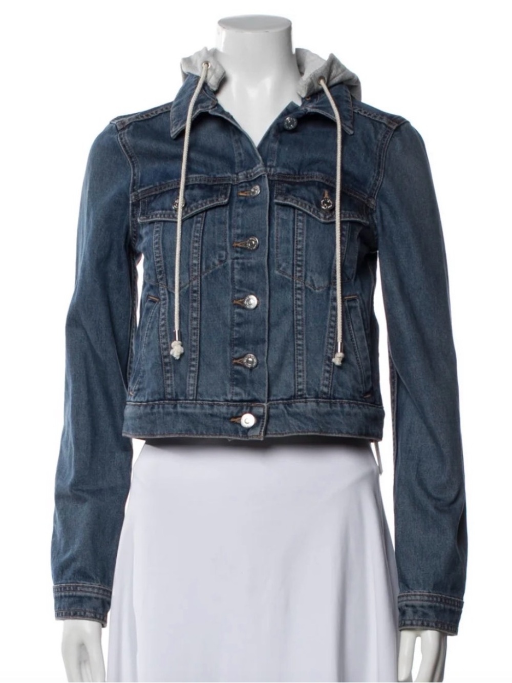 Veronica Beard Blue Denim Jacket with Gray Hood